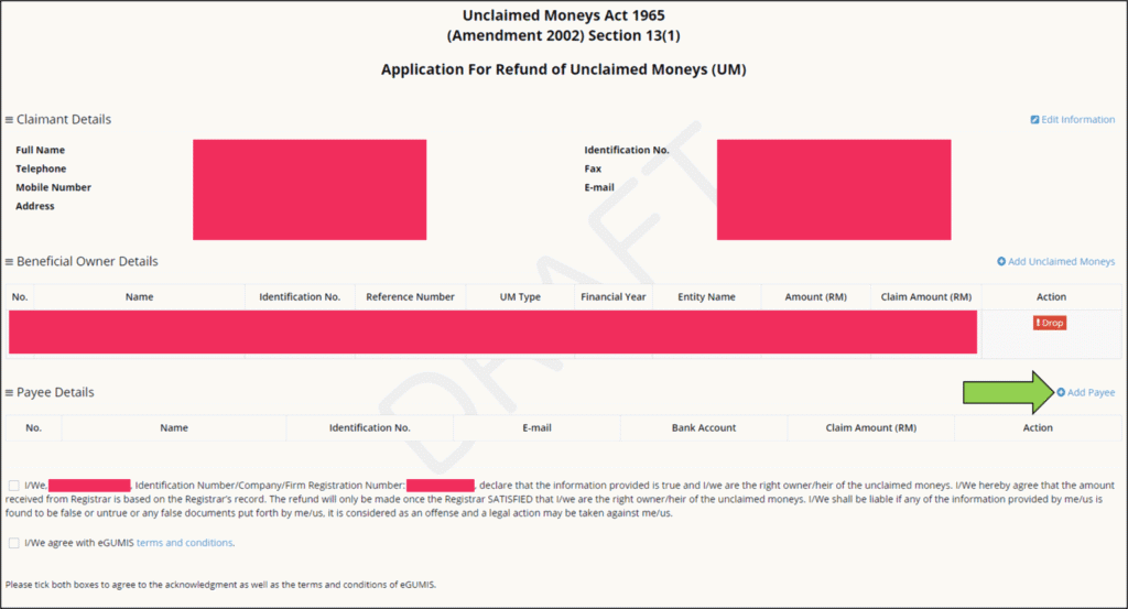Enter Payee Information Screenshot