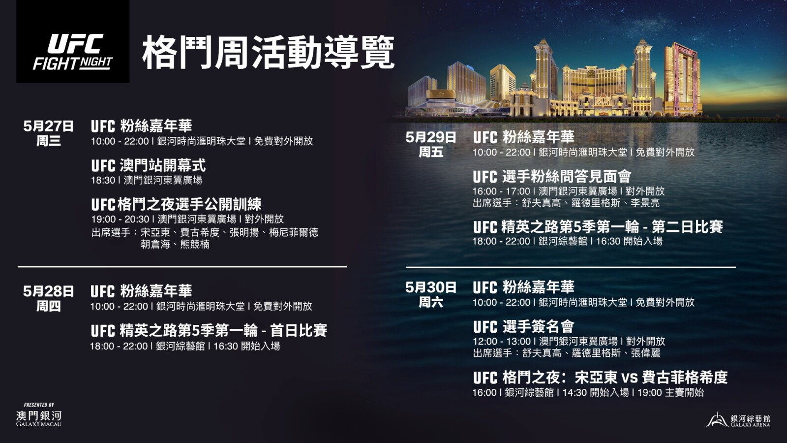 「澳門銀河」與UFC聯袂呈獻精彩活動 點燃《UFC格鬥之夜》回歸澳門的熾熱氣氛