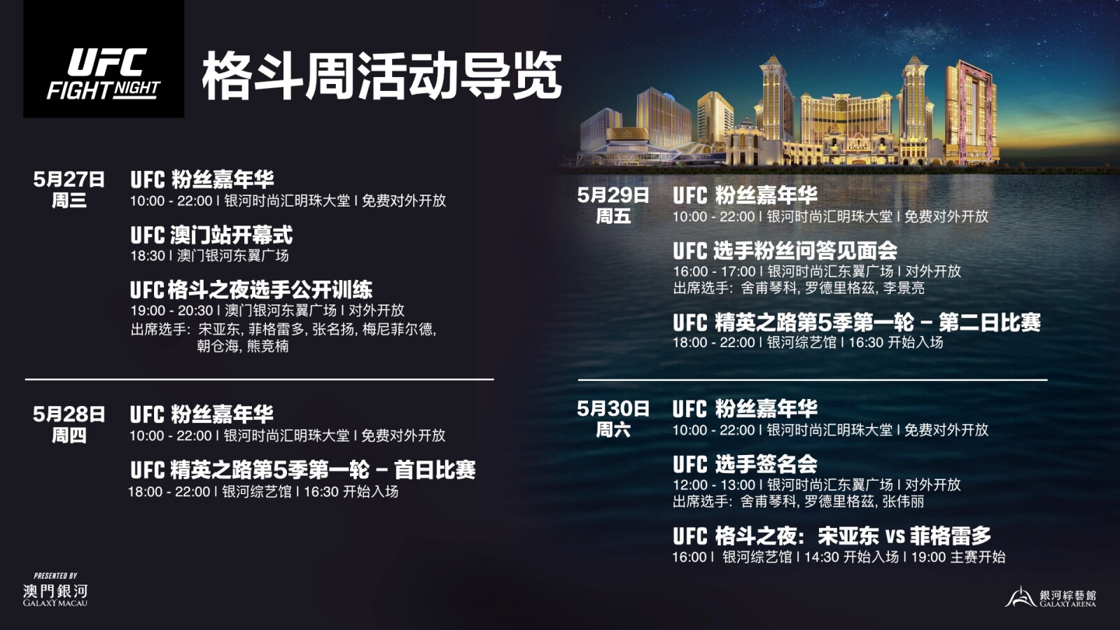 「澳門銀河」与UFC联袂呈献精彩活动 点燃《UFC格斗之夜》回归澳门的炽热气氛
