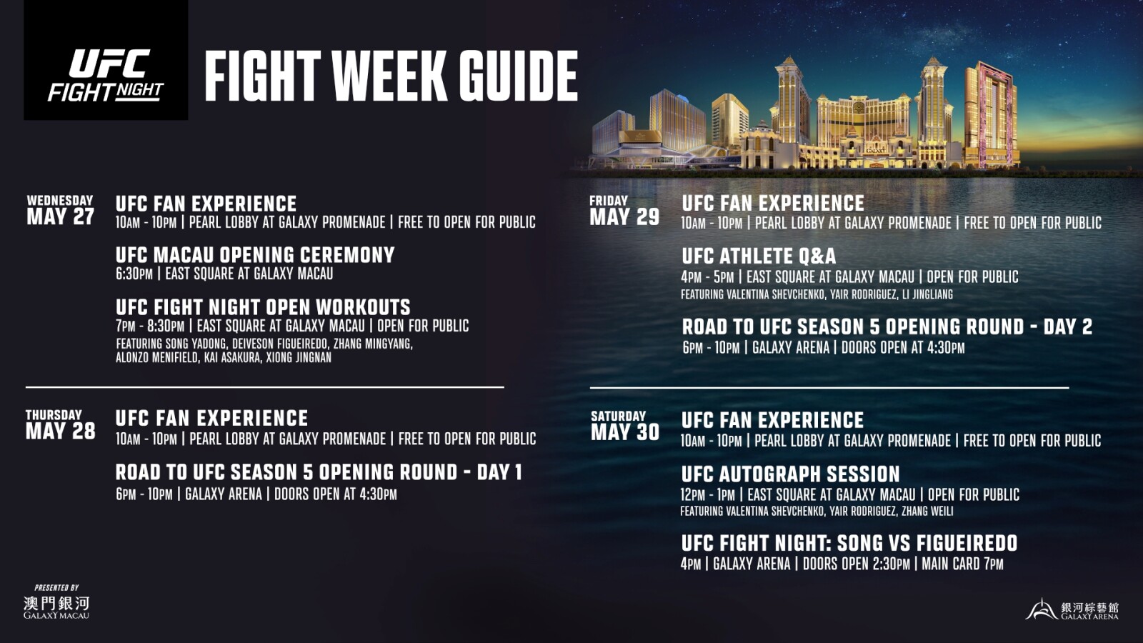 Galaxy Macau and UFC Co-present an Action-packed Series of Interactive Events Throughout Fight Week for UFC FIGHT NIGHT Macau