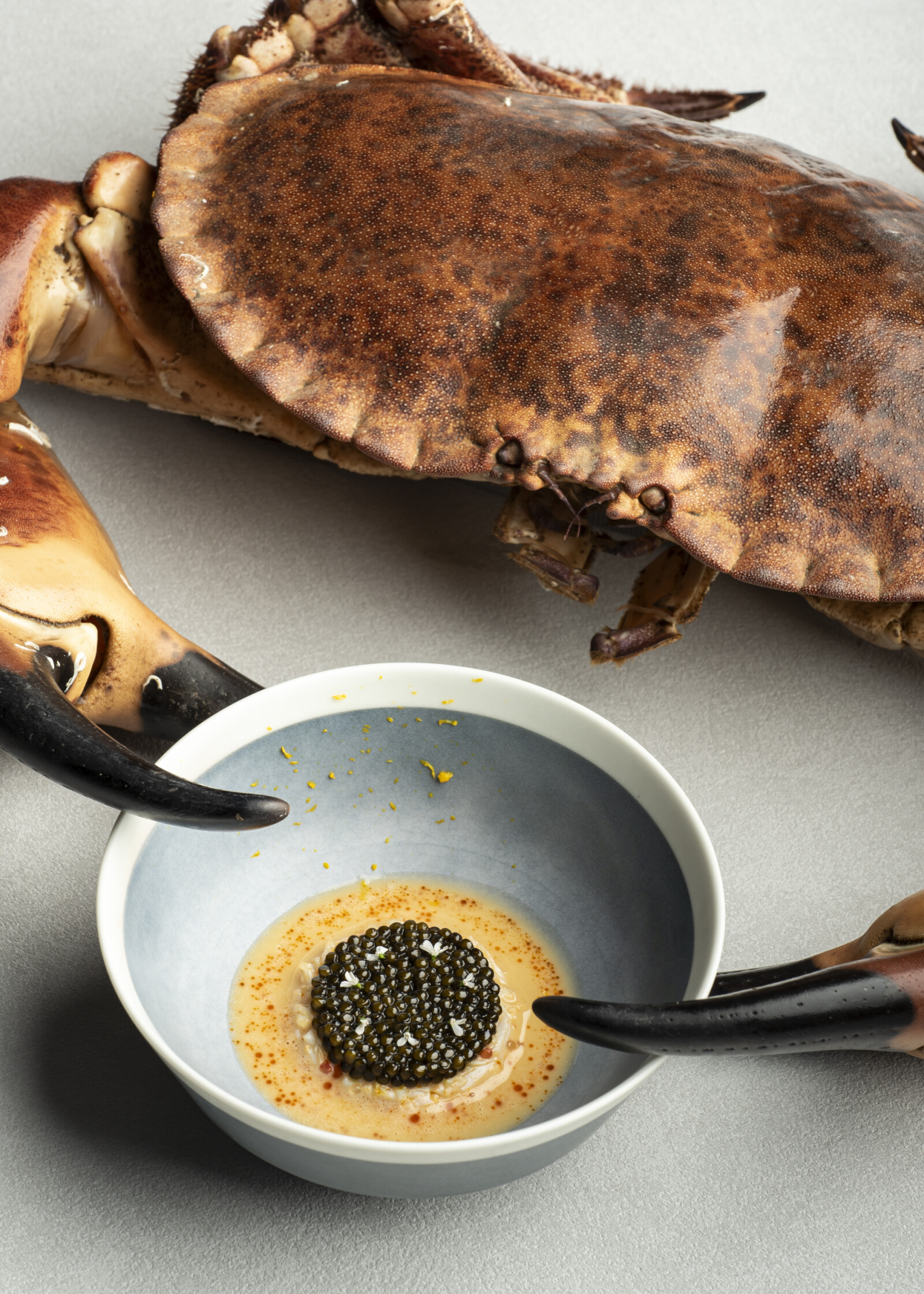 Spring Menu 2026: Brown Crab from Roscoff, Brittany, Topped with Kristal Caviar from Maison Kaviari
