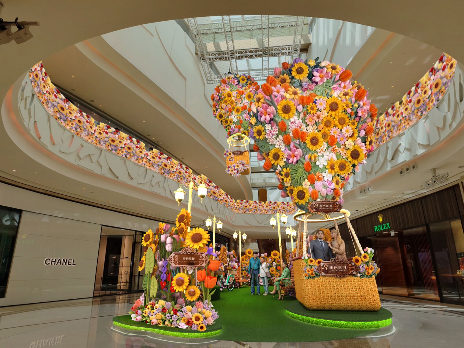 Galaxy Promenade blooms with immersive floral installations, transforming shopping into a summer escape. (Computer rendering)