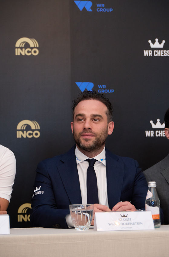 Wadim Rosenstein, Chairman of WR Group Holding, speaks during the WR Chess press conference in Hong Kong, 16 June 2026.